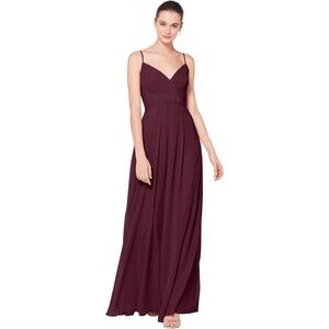 BILL LEVKOFF Jemma Chiffon V-Neck A-Line Princess Bridesmaid Maxi Dress Wine 2